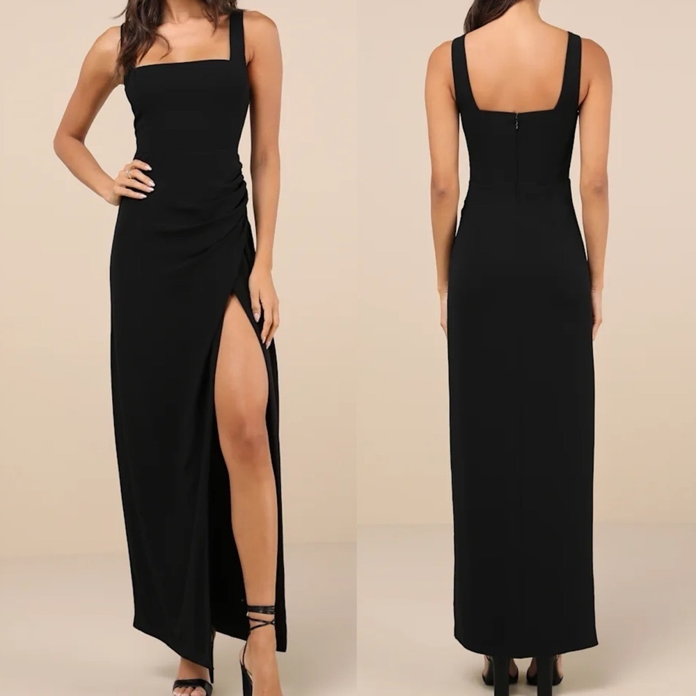 NWOT Glamorous Disposition Black Ruched Maxi Dress